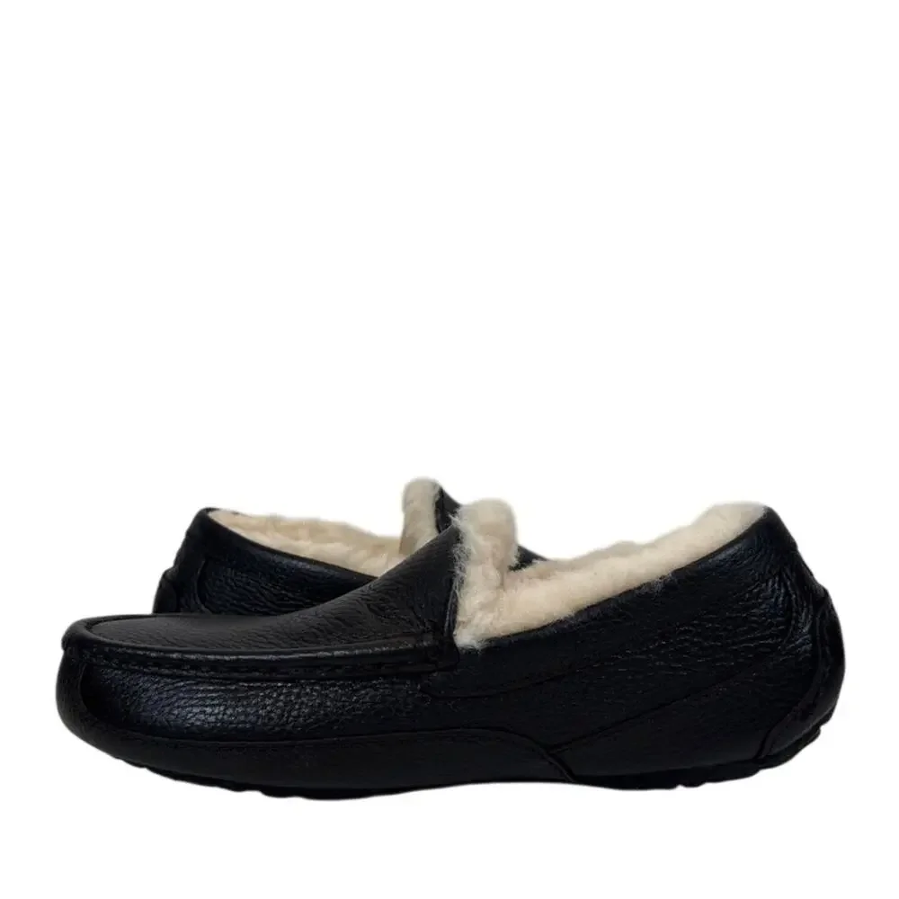 Ugg Ascot Slipper Mens Size 8 Black‎ Leather Slip On Lined